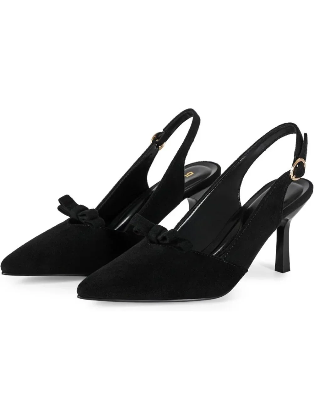 Women's Black Comfortable Slingback Closed Pointed Toe 3 inch Kitten Heels Pumps